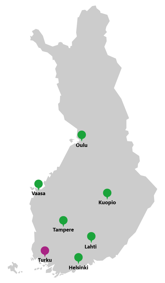 Detector partners on a map of Finland